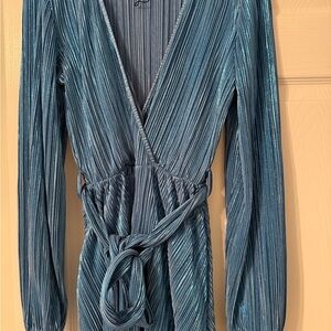 Bardot Metallic Blue Long Sleeve Dress